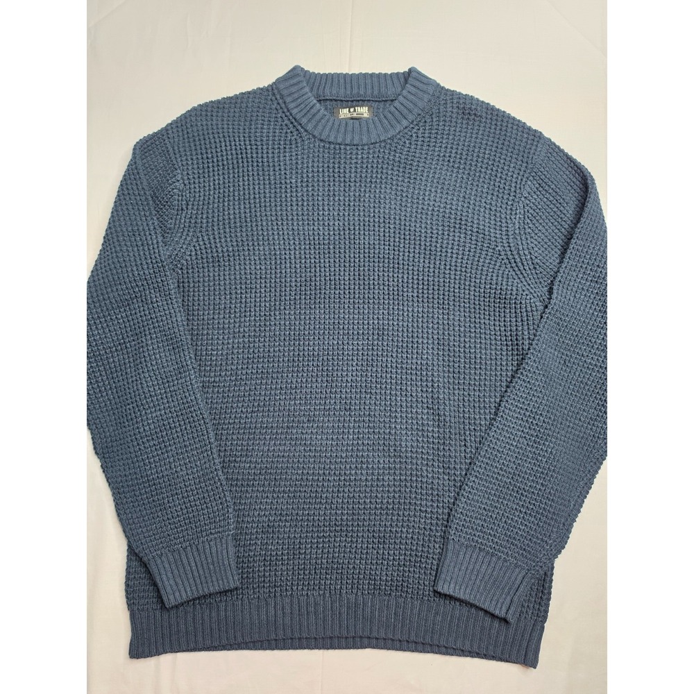 Line of Trade Sweater Men's 2XL Navy Blue Cotton Waffle Knit Crew Neck Winter